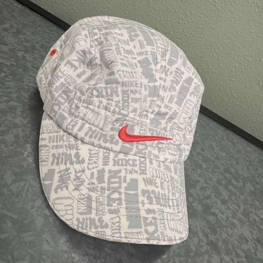 Nike 5 Panel Hat Kids 4-6X‎ White Grey Logo Print Good Swoosh Camper Cap